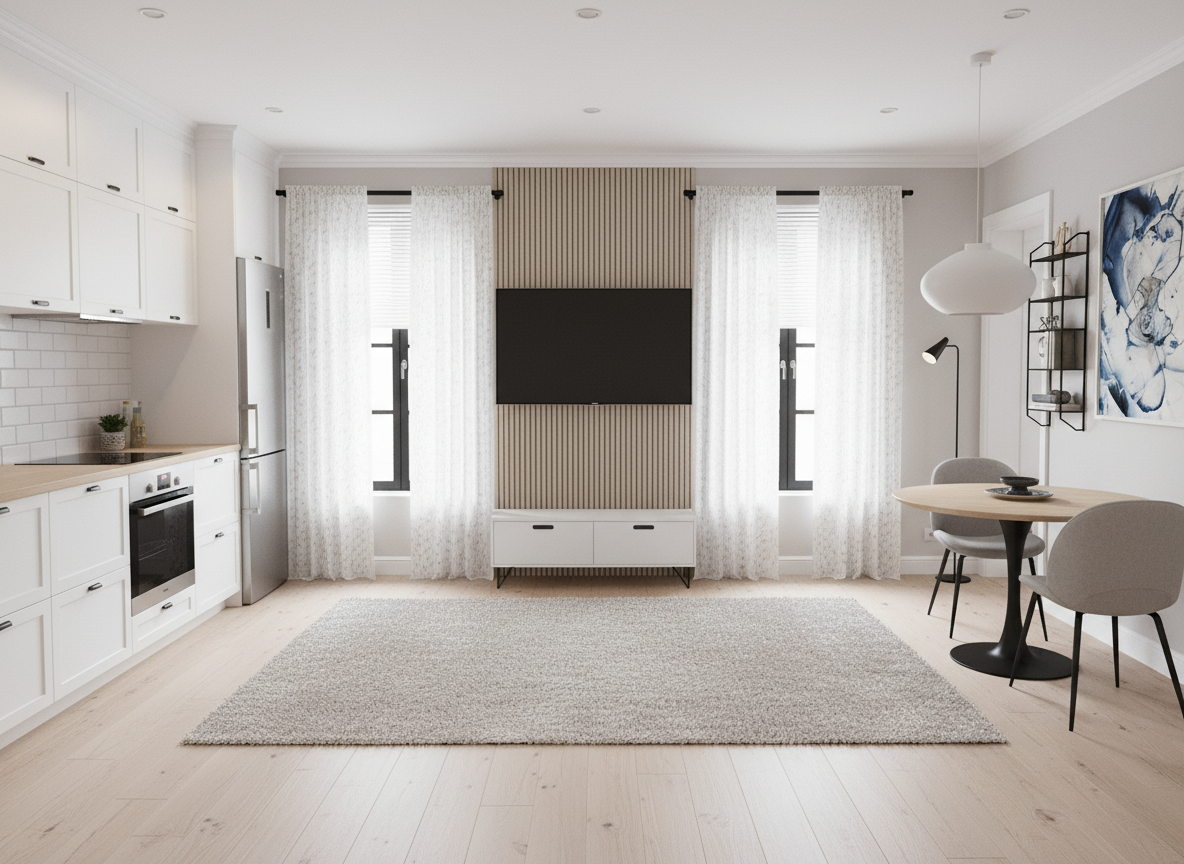 Дизайн гостиной в стиле Сканди — фото интерьера от нейросети RoomGPT