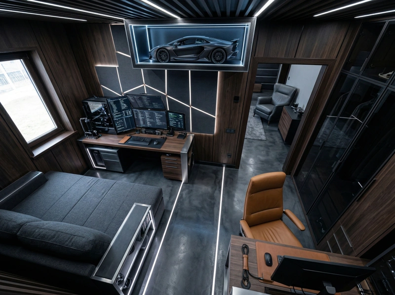 Дизайн спальни в стиле Блэктэк — фото интерьера от нейросети RoomGPT