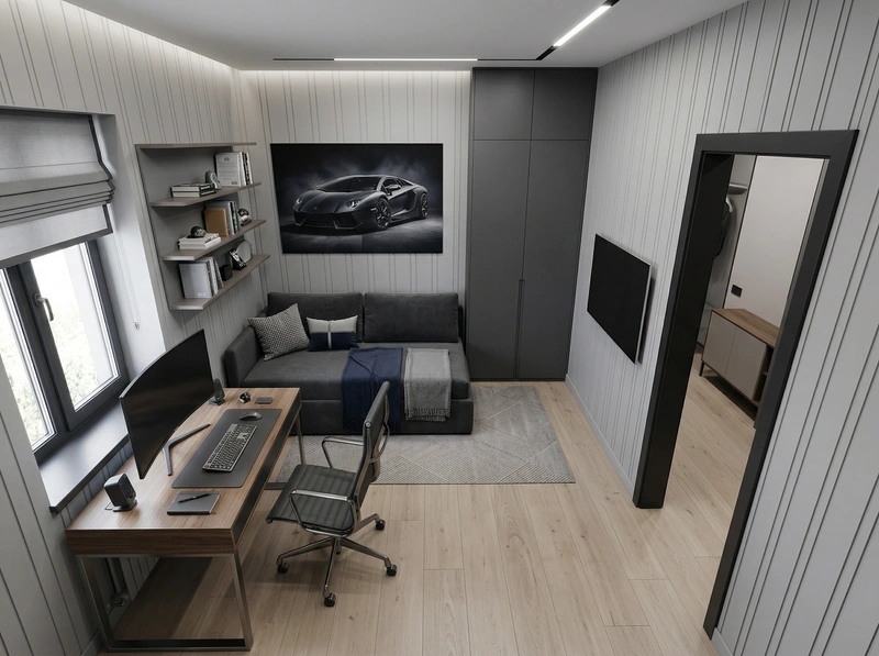 Дизайн спальни в стиле Контемпорари — фото интерьера от нейросети RoomGPT