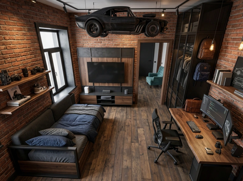 Дизайн спальни в стиле Лофт — фото интерьера от нейросети RoomGPT