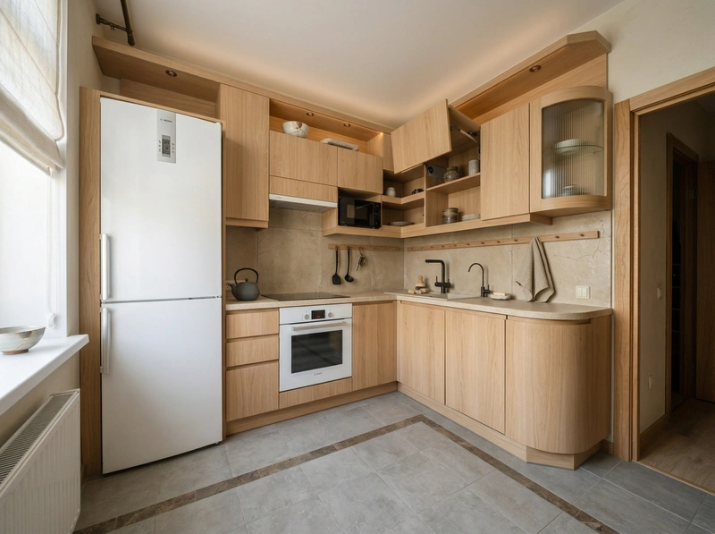 Дизайн кухни в стиле Japandi — фото интерьера от нейросети RoomGPT