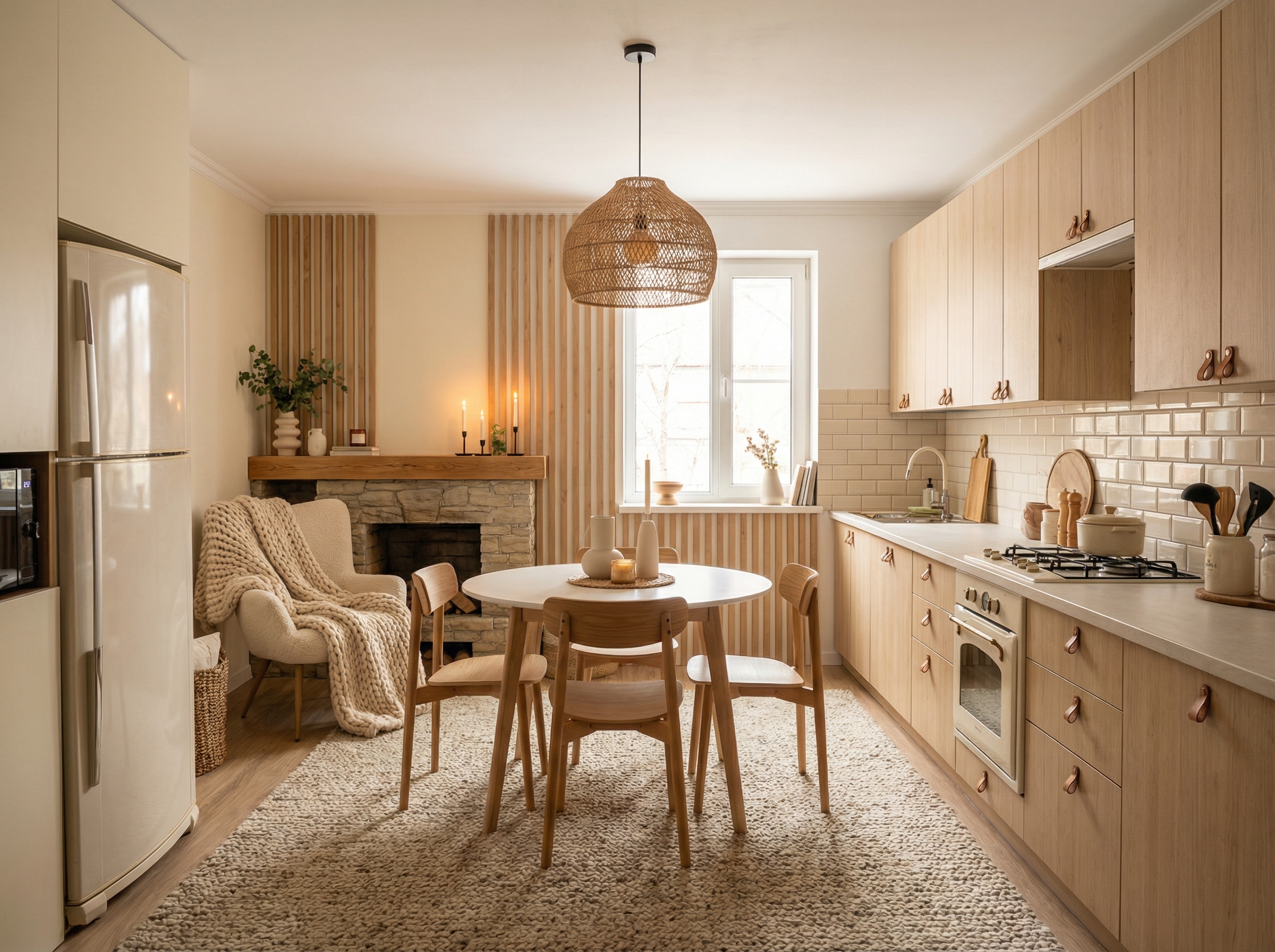 Дизайн кухни в стиле Хюгге — фото интерьера от нейросети RoomGPT