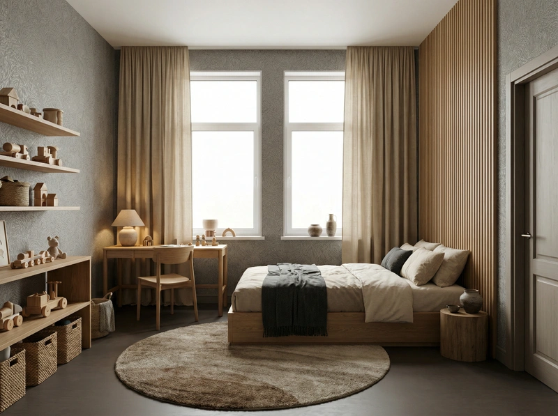 Дизайн детской в стиле Japandi — фото интерьера от нейросети RoomGPT