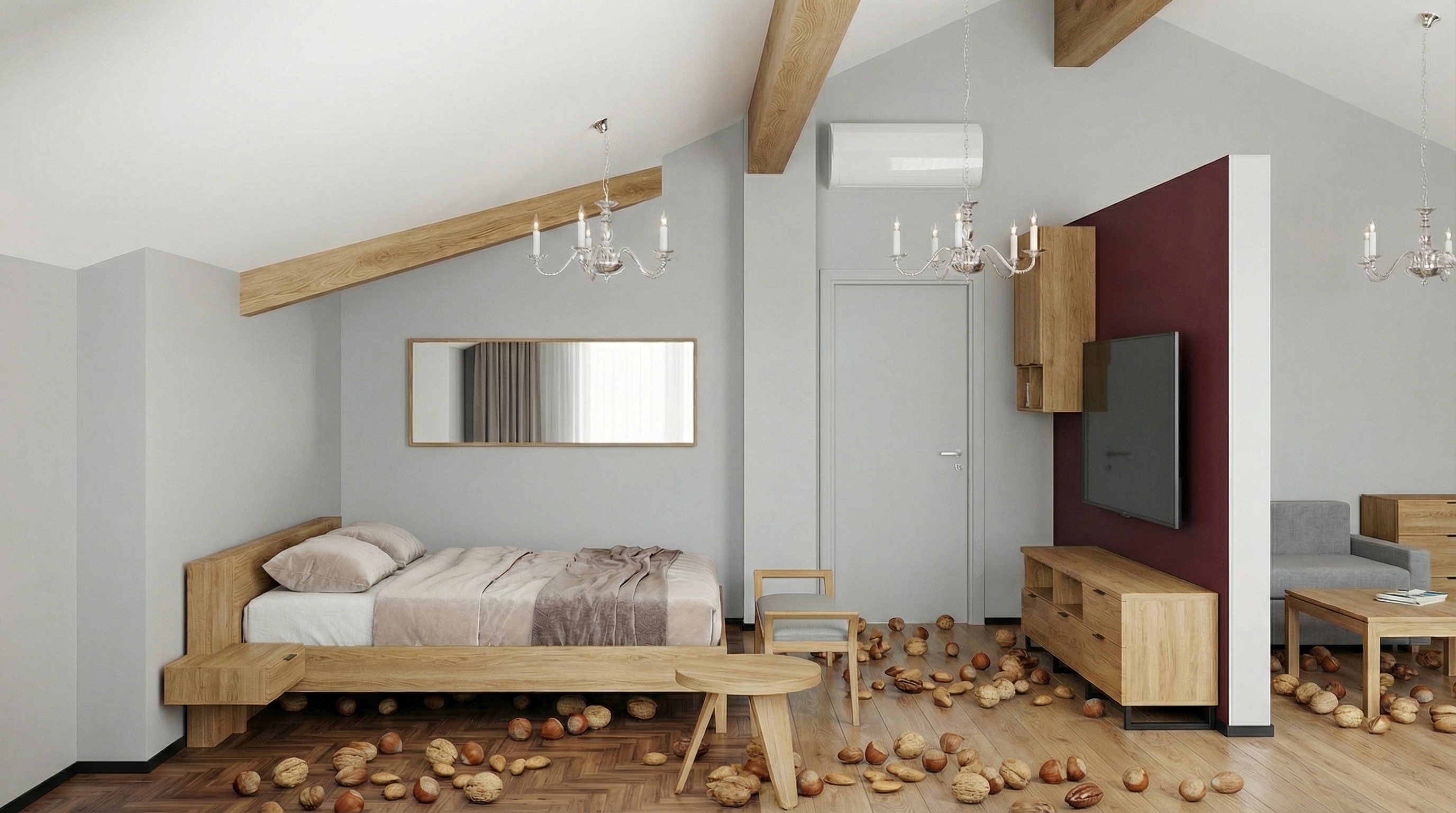 Дизайн спальни в стиле Сканди — фото интерьера от нейросети RoomGPT