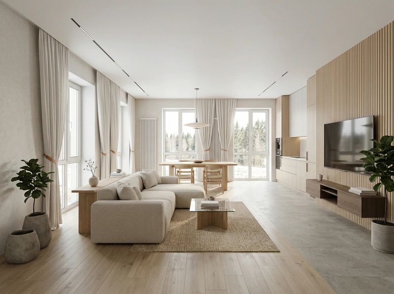 Дизайн гостиной в стиле Сканди — фото интерьера от нейросети RoomGPT