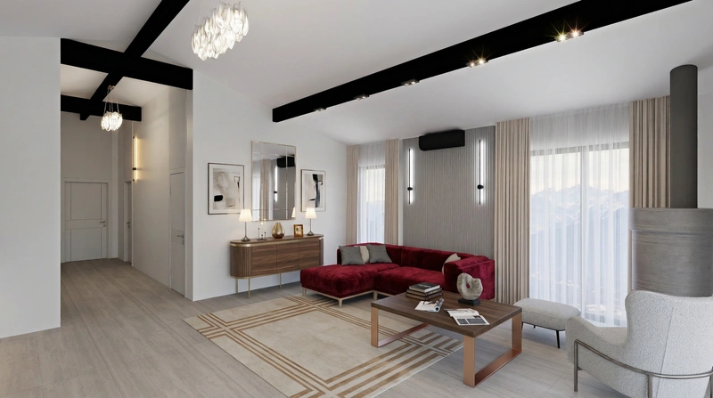 Дизайн интерьера в стиле Контемпорари — Гостиная от нейросети RoomGPT