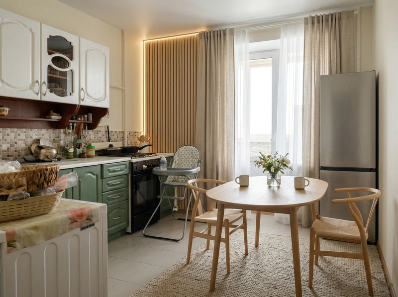 Дизайн интерьера в стиле Хюгге — Кухня от нейросети RoomGPT