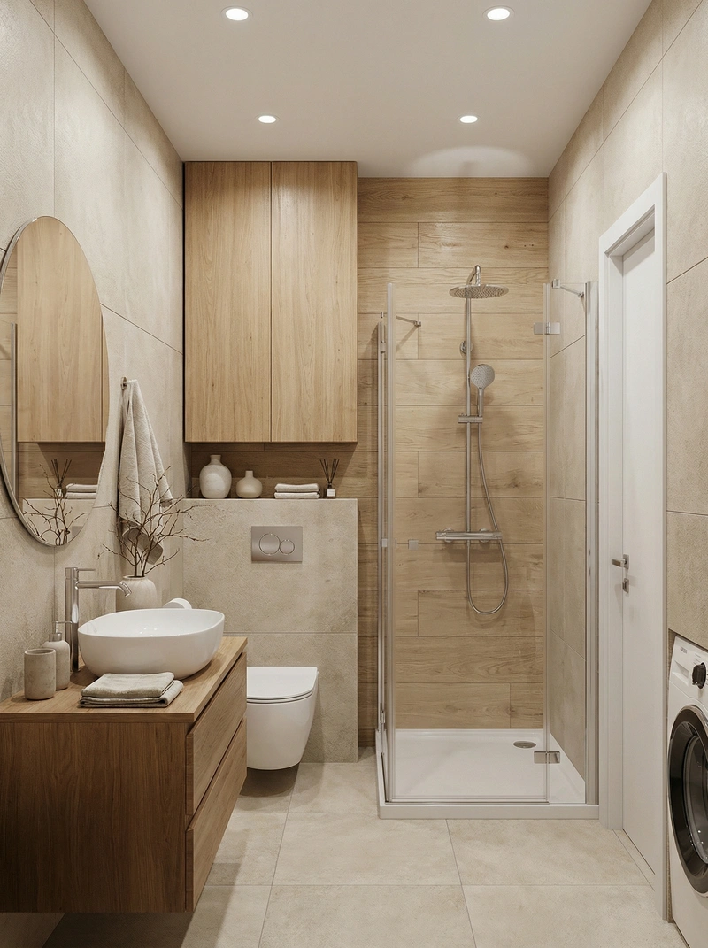 Дизайн ванной в стиле Japandi — фото интерьера от нейросети RoomGPT
