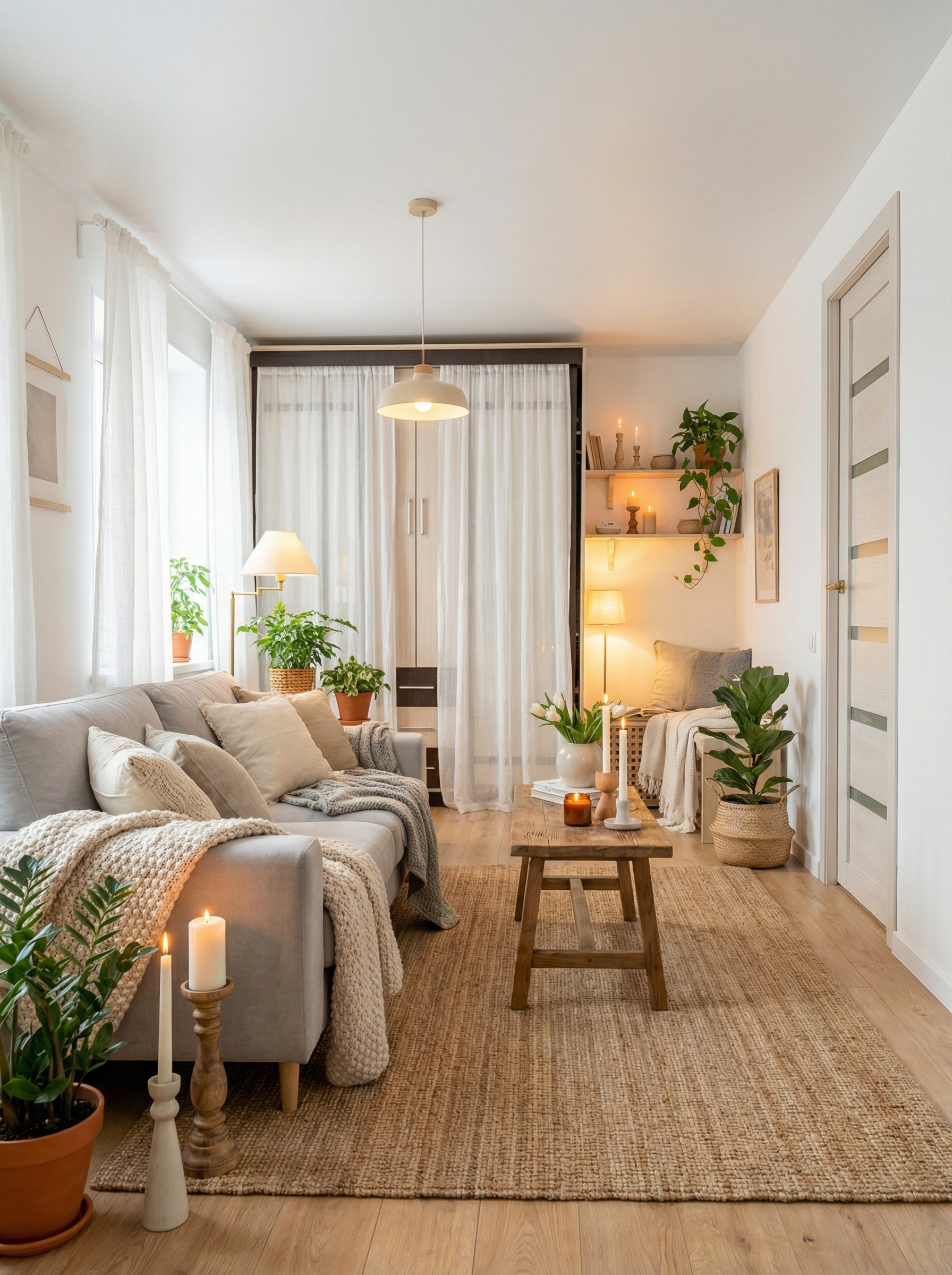 Дизайн гостиной в стиле Хюгге — фото интерьера от нейросети RoomGPT