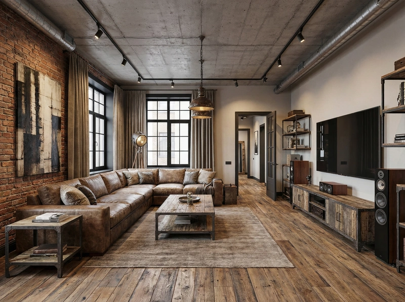 Дизайн интерьера в стиле Лофт — Гостиная от нейросети RoomGPT