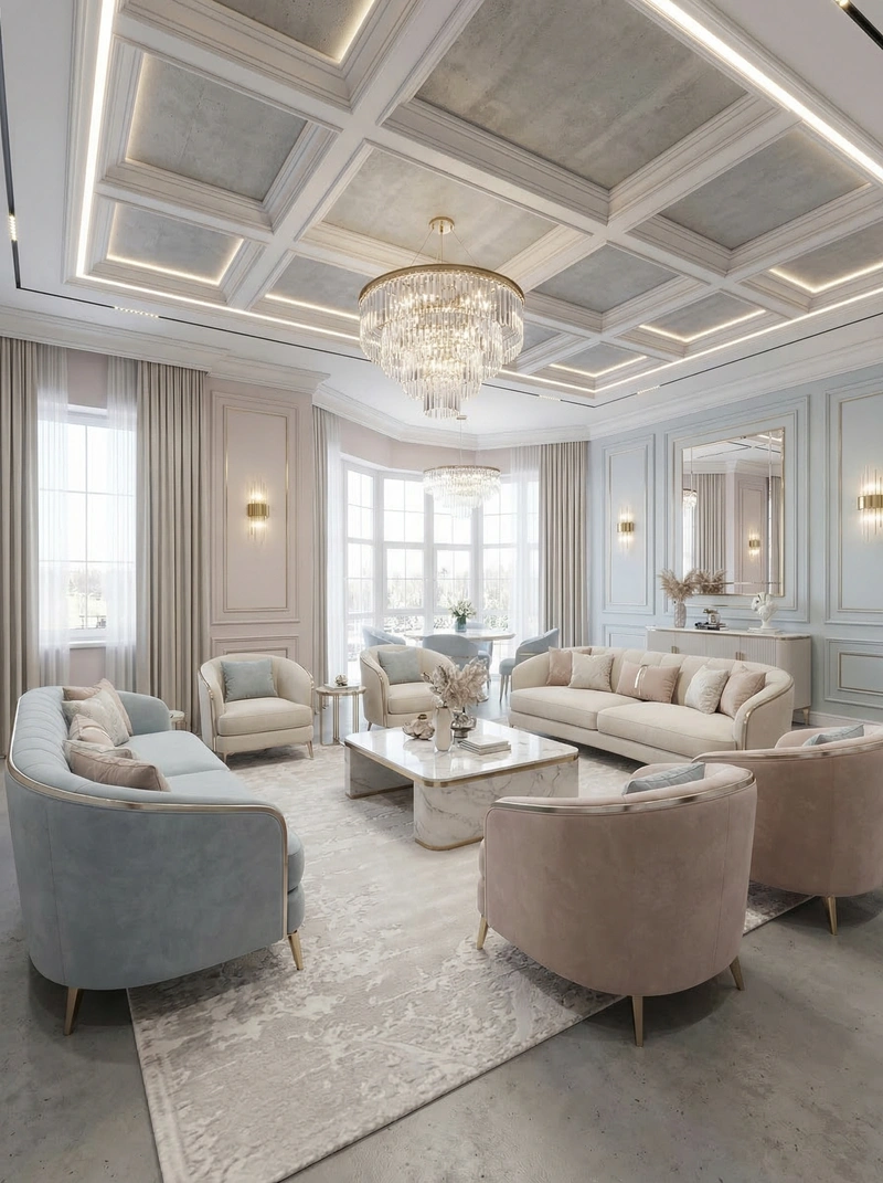 Дизайн интерьера в стиле Неоклассика — Гостиная от нейросети RoomGPT