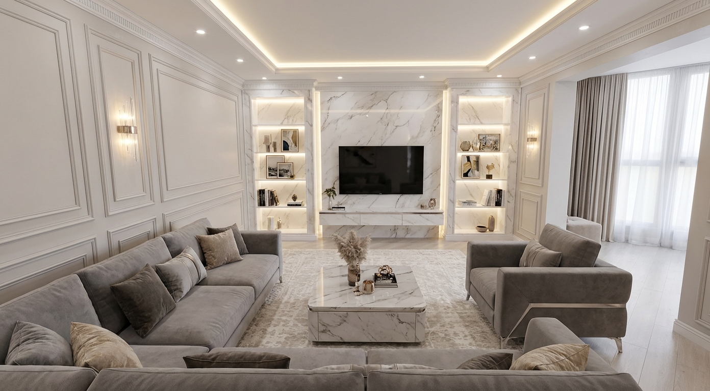 Дизайн гостиной в стиле Классика — фото интерьера от нейросети RoomGPT