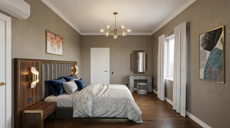 Дизайн спальни в стиле Контемпорари — фото интерьера от нейросети RoomGPT