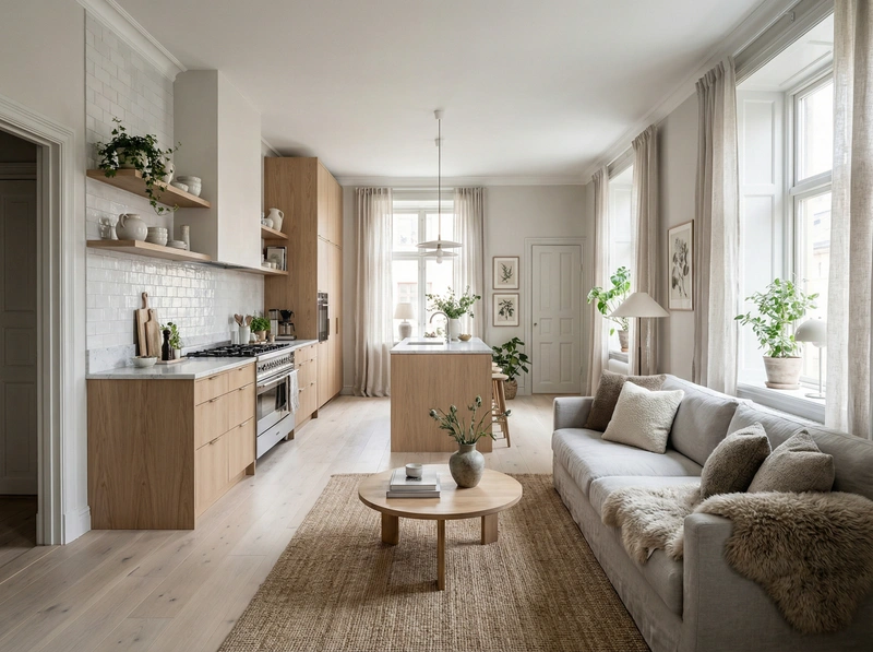 Дизайн интерьера в стиле Сканди — Кухня от нейросети RoomGPT