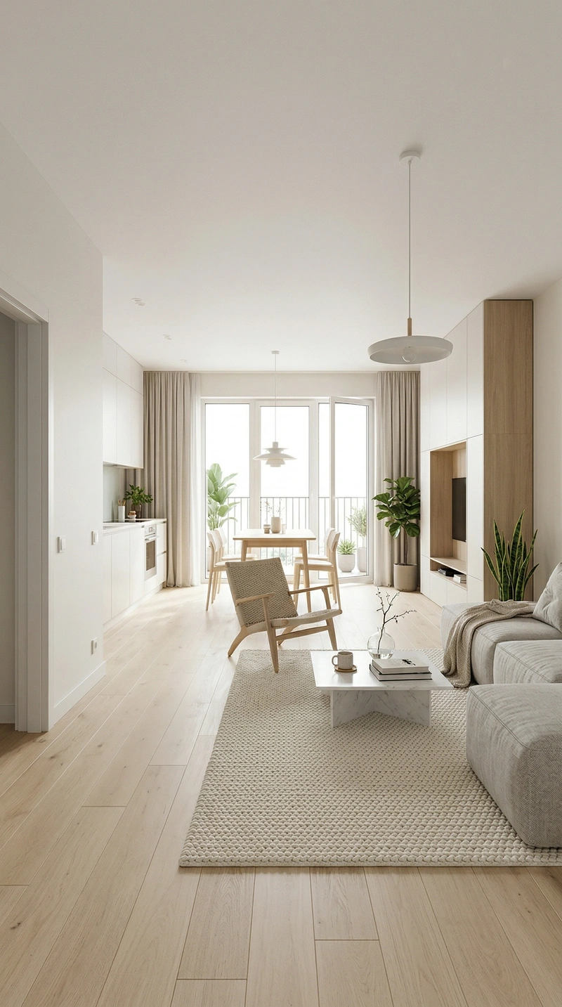 Дизайн гостиной в стиле Хюгге — фото интерьера от нейросети RoomGPT