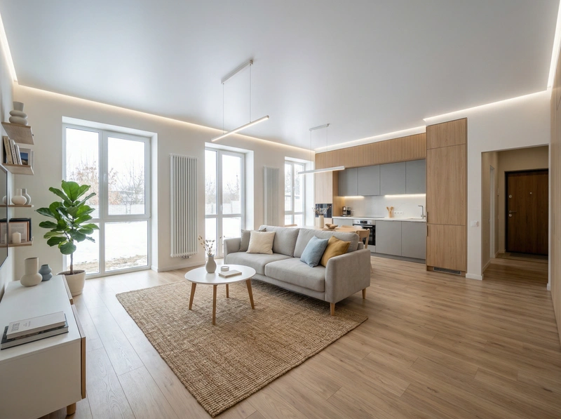 Дизайн гостиной в стиле Сканди — фото интерьера от нейросети RoomGPT