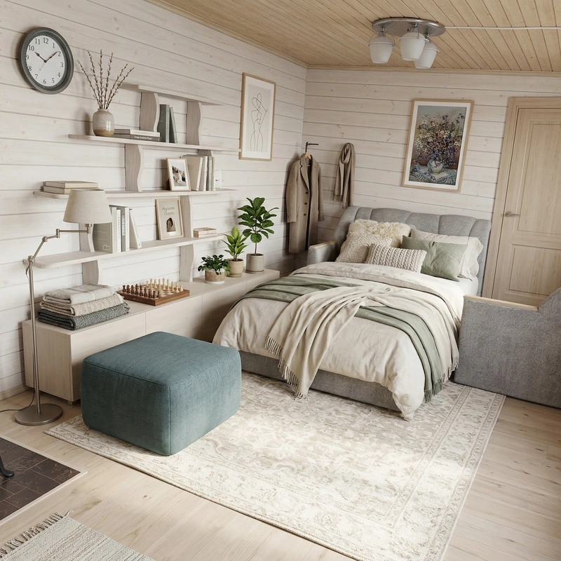 Дизайн гостиной в стиле Хюгге — фото интерьера от нейросети RoomGPT