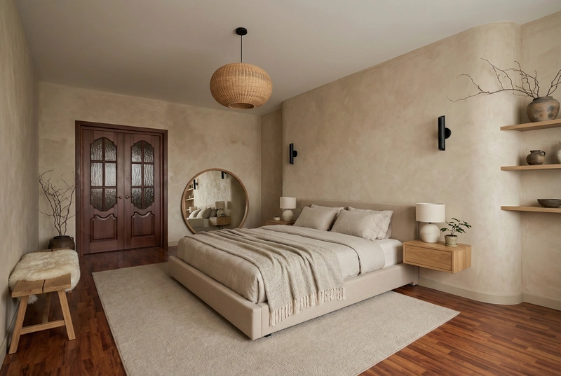 Дизайн спальни в стиле Japandi — фото интерьера от нейросети RoomGPT