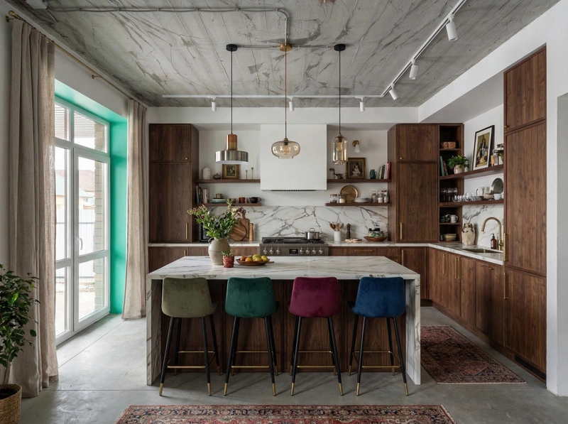 Дизайн кухни в стиле Эклектика — фото интерьера от нейросети RoomGPT