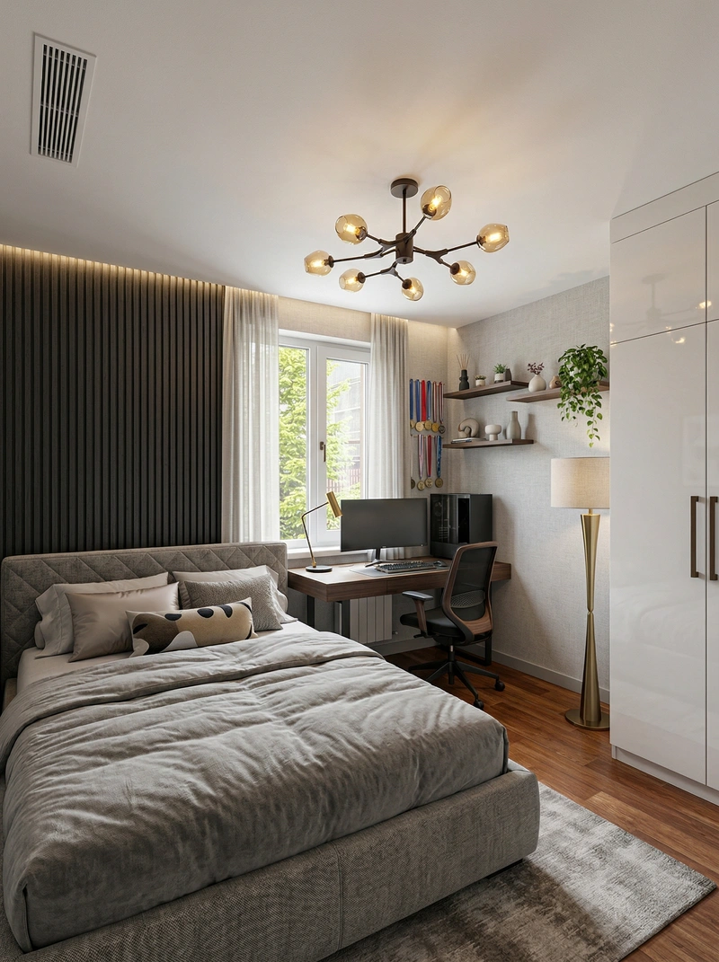 Дизайн спальни в стиле Контемпорари — фото интерьера от нейросети RoomGPT