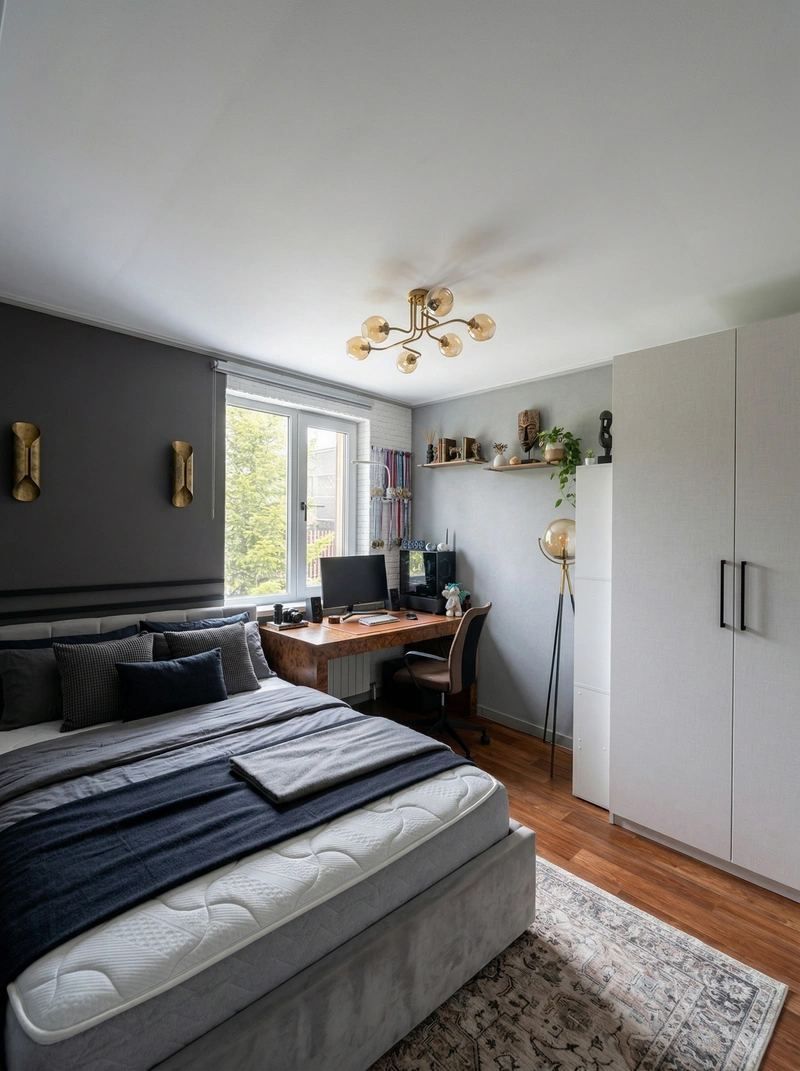 Дизайн спальни в стиле Эклектика — фото интерьера от нейросети RoomGPT