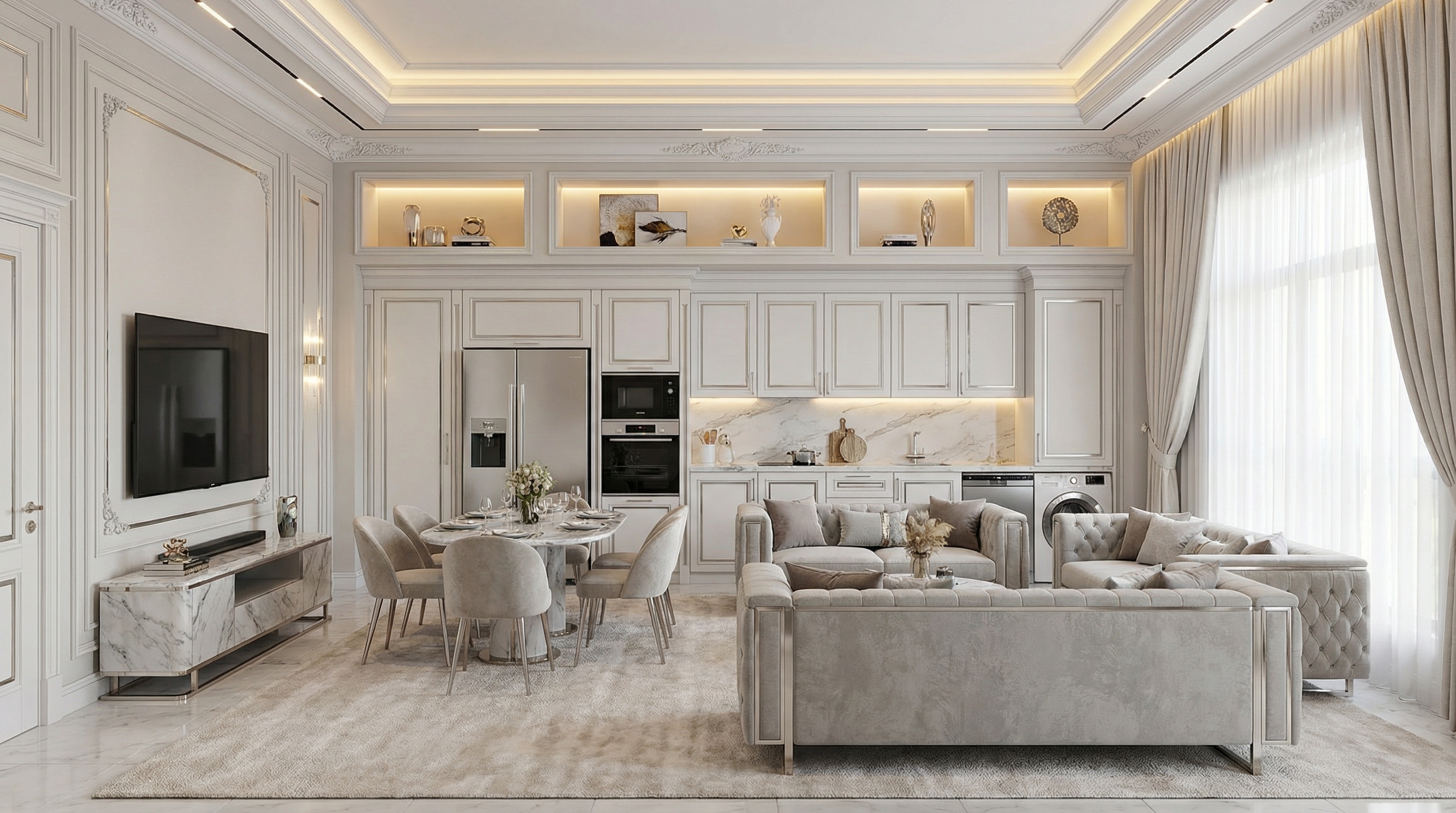 Дизайн гостиной в стиле Классика — фото интерьера от нейросети RoomGPT