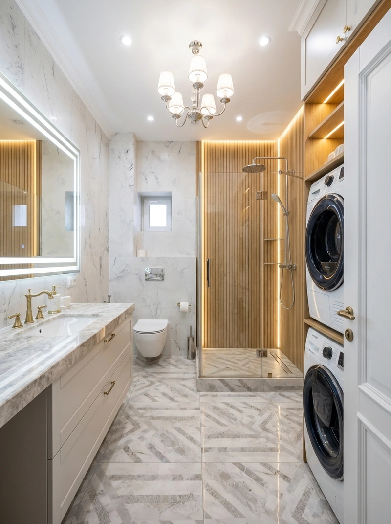 Дизайн ванной в стиле Неоклассика — фото интерьера от нейросети RoomGPT