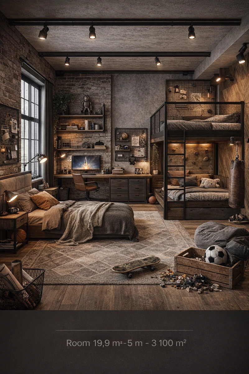 Дизайн интерьера в стиле Лофт — Детская от нейросети RoomGPT