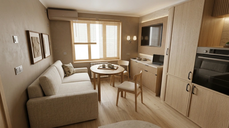 Дизайн кухни в стиле Japandi — фото интерьера от нейросети RoomGPT