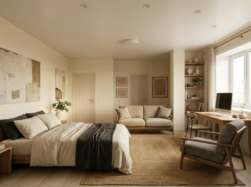 Дизайн спальни в стиле Japandi — фото интерьера от нейросети RoomGPT