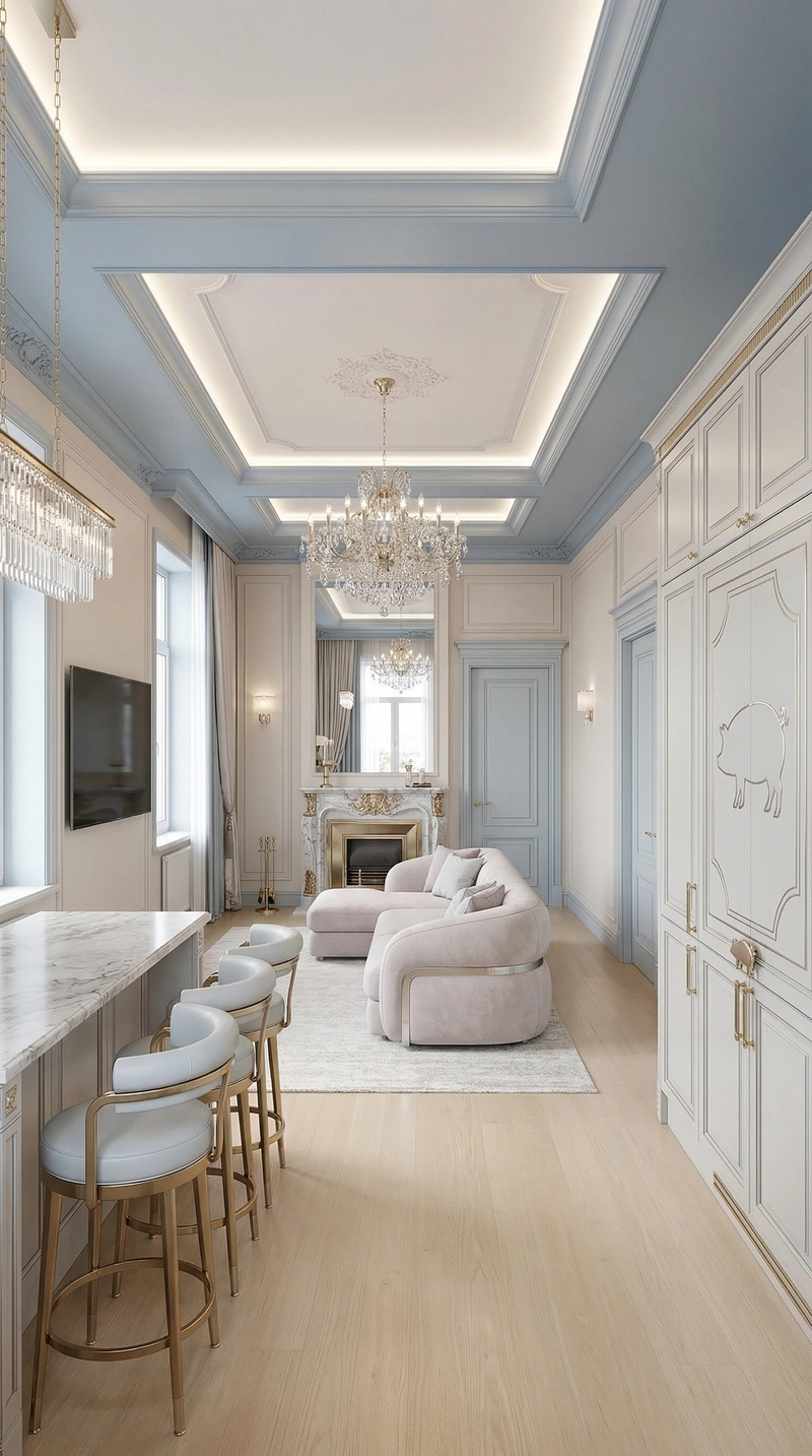 Дизайн гостиной в стиле Неоклассика — фото интерьера от нейросети RoomGPT