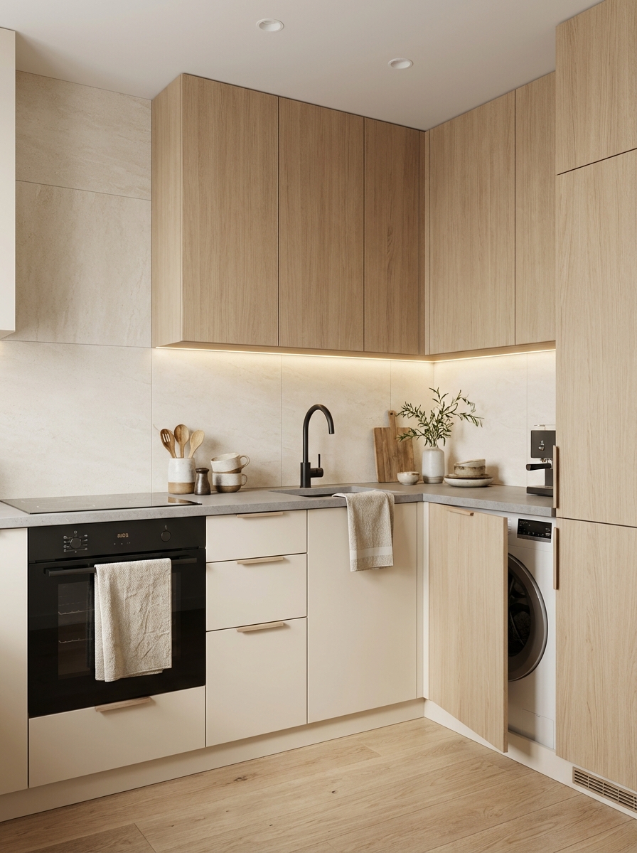 Дизайн кухни в стиле Japandi — фото интерьера от нейросети RoomGPT