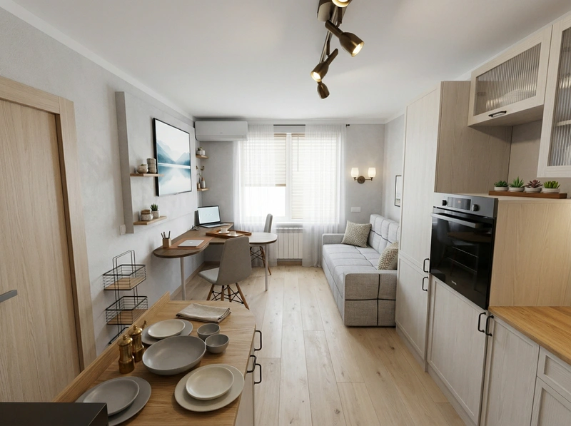 Дизайн кухни в стиле Сканди — фото интерьера от нейросети RoomGPT