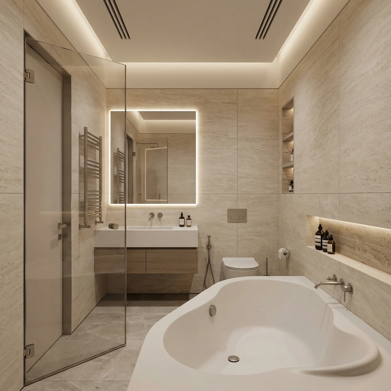 Дизайн ванной в стиле Минимализм — фото интерьера от нейросети RoomGPT