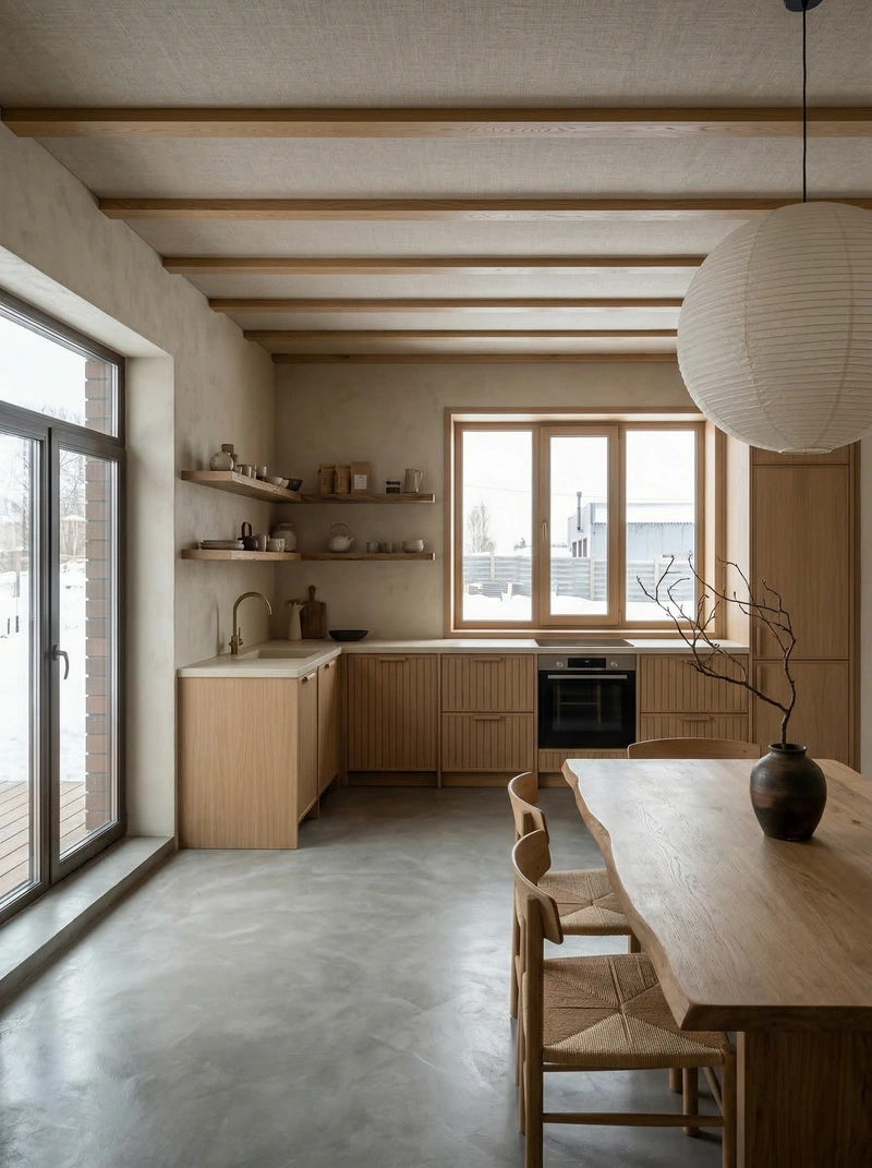 Дизайн кухни в стиле Japandi — фото интерьера от нейросети RoomGPT