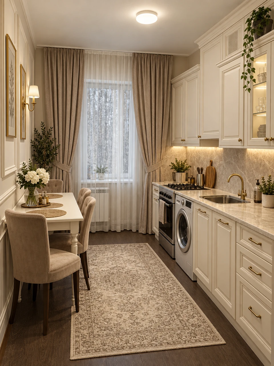 Дизайн кухни в стиле Классика — фото интерьера от нейросети RoomGPT