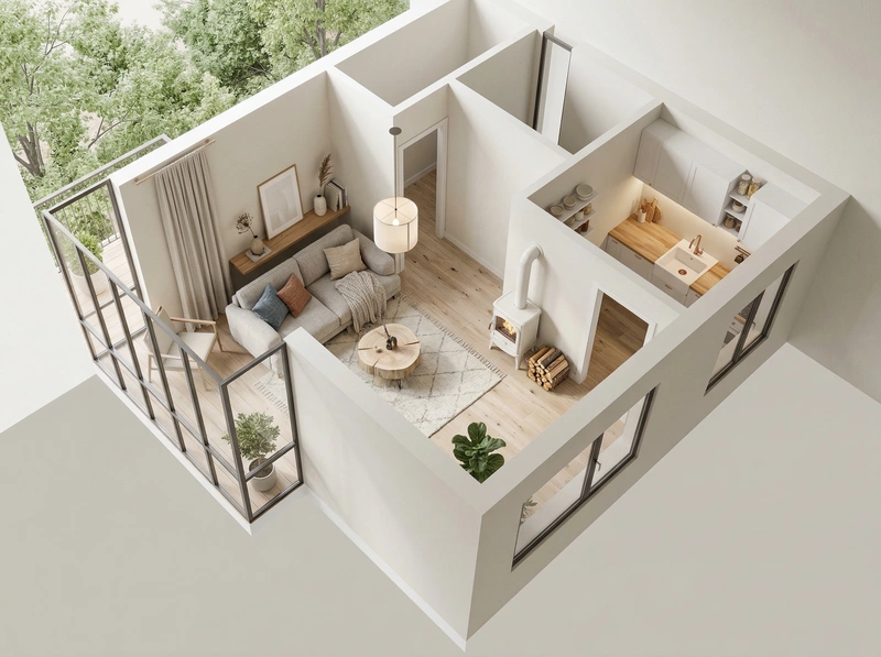 Дизайн интерьера в стиле Хюгге — Гостиная от нейросети RoomGPT