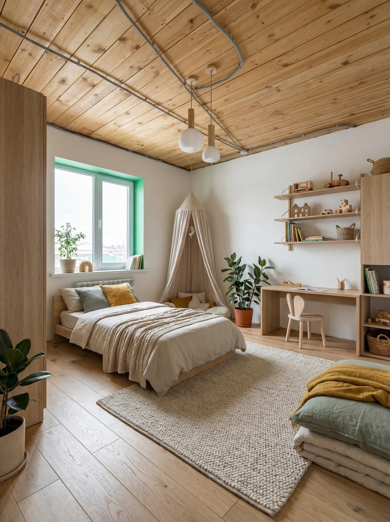 Дизайн детской в стиле Сканди — фото интерьера от нейросети RoomGPT