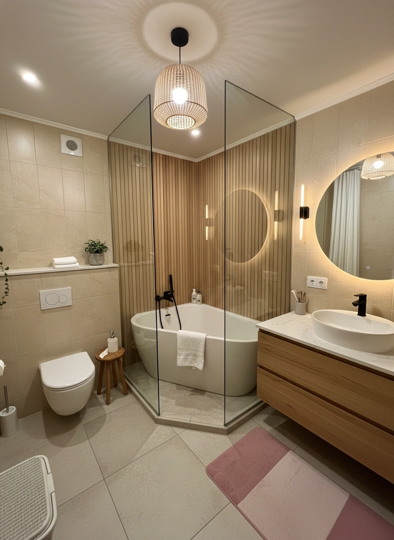 Дизайн ванной в стиле Japandi — фото интерьера от нейросети RoomGPT