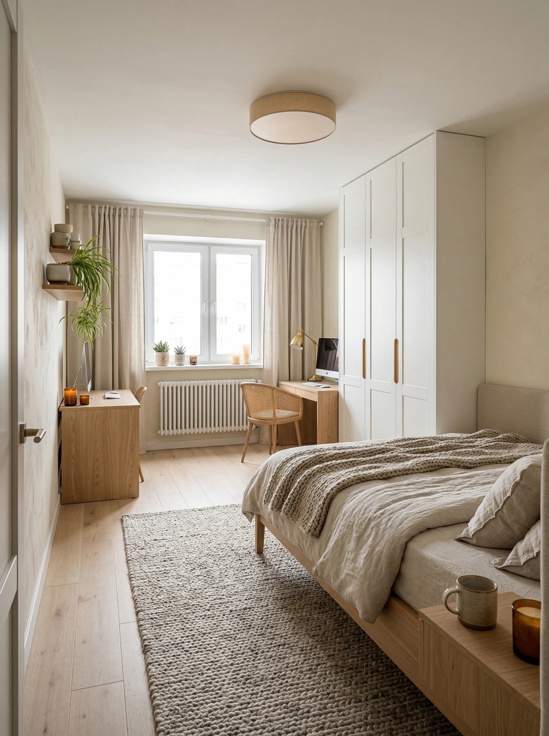 Дизайн спальни в стиле Хюгге — фото интерьера от нейросети RoomGPT