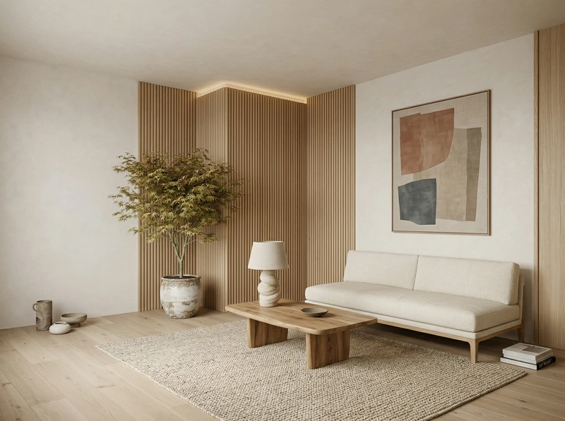 Дизайн гостиной в стиле Japandi — фото интерьера от нейросети RoomGPT