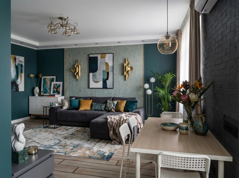 Дизайн интерьера в стиле Эклектика — Гостиная от нейросети RoomGPT