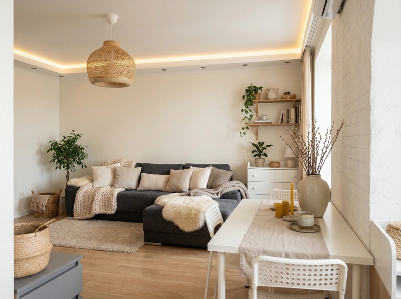 Дизайн интерьера в стиле Хюгге — Гостиная от нейросети RoomGPT