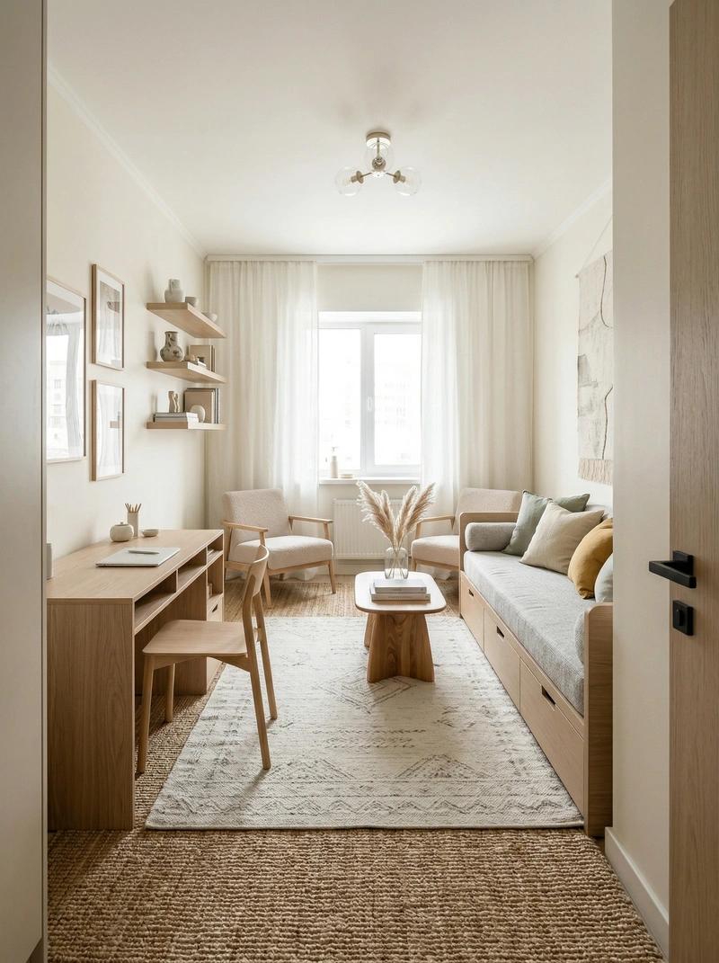 Дизайн гостиной в стиле Сканди — фото интерьера от нейросети RoomGPT