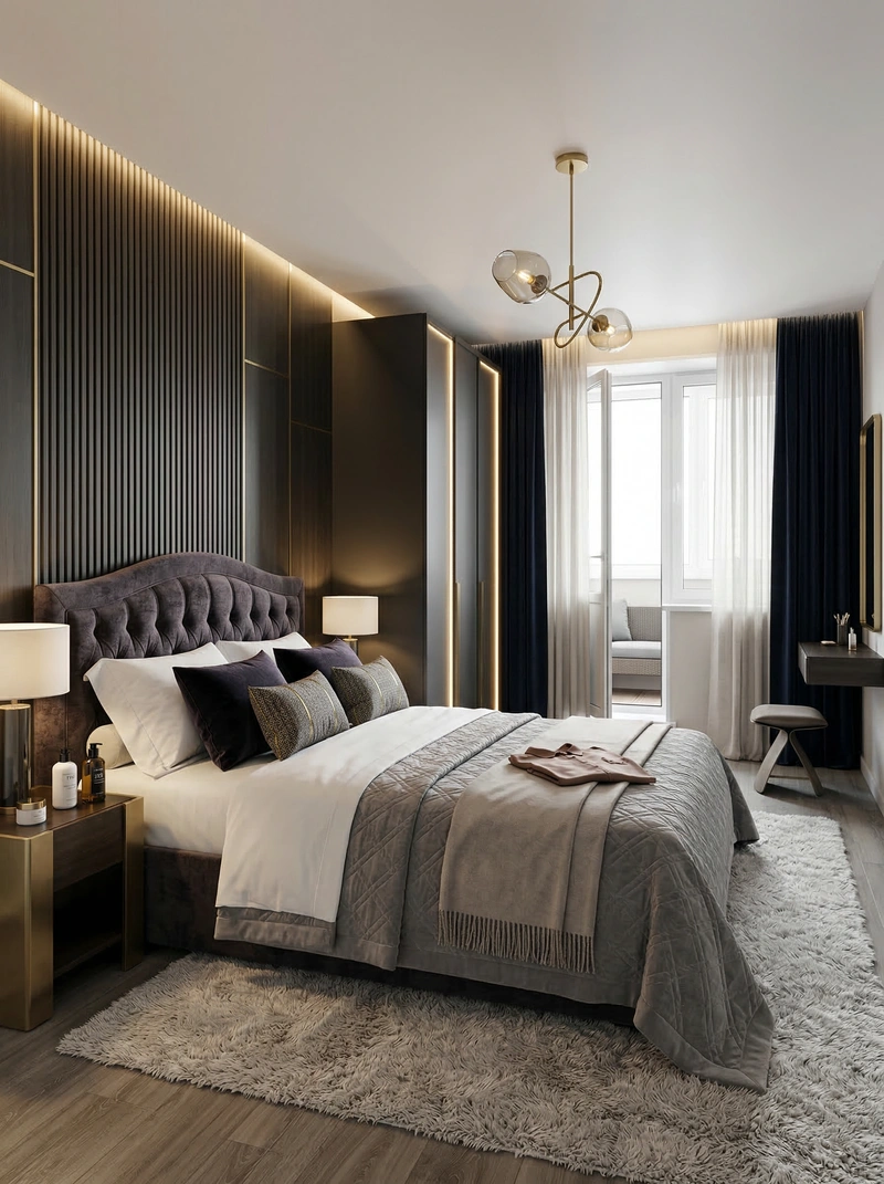 Дизайн спальни в стиле Контемпорари — фото интерьера от нейросети RoomGPT