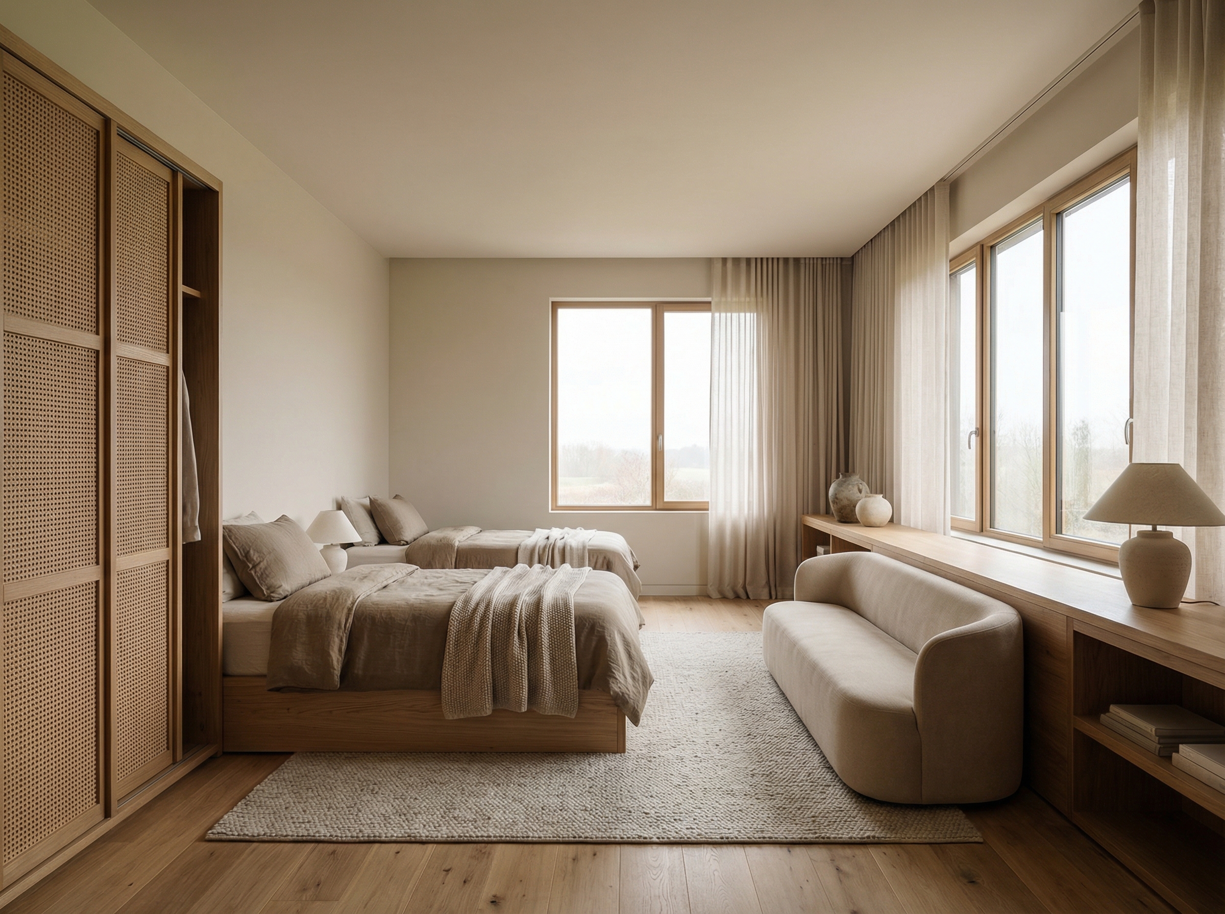 Дизайн спальни в стиле Japandi — фото интерьера от нейросети RoomGPT