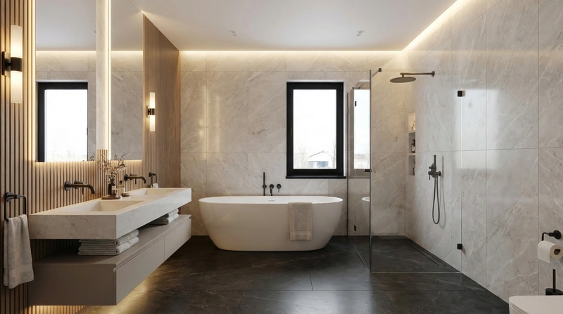 Дизайн ванной в стиле Контемпорари — фото интерьера от нейросети RoomGPT