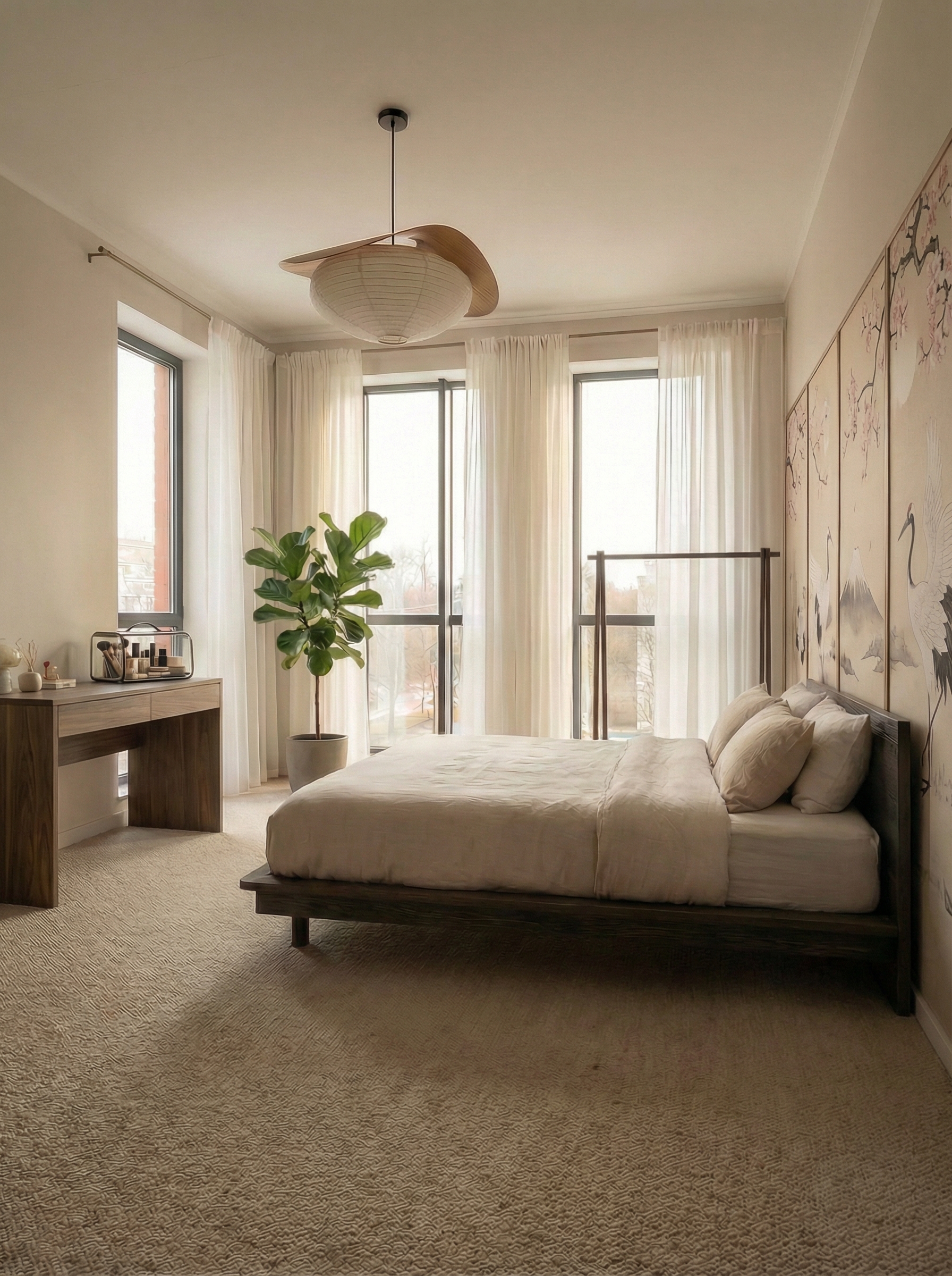 Дизайн спальни в стиле Japandi — фото интерьера от нейросети RoomGPT