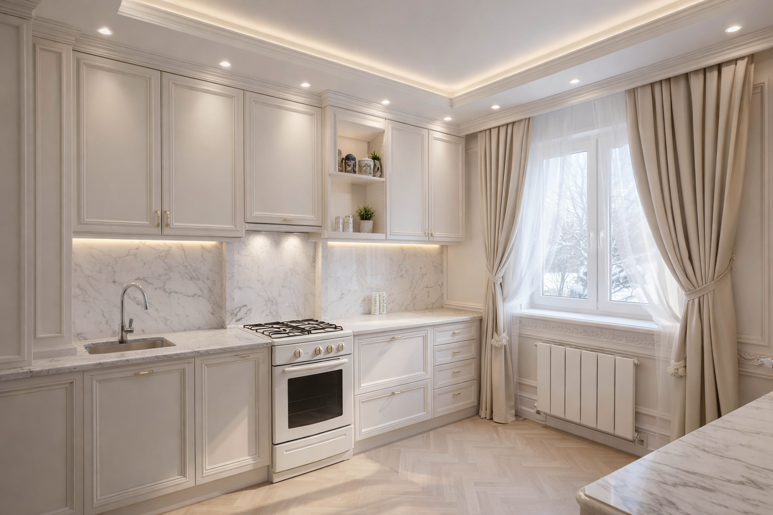 Дизайн кухни в стиле Классика — фото интерьера от нейросети RoomGPT