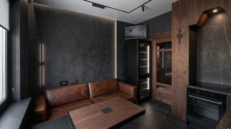 Дизайн интерьера в стиле Блэктэк — Гостиная от нейросети RoomGPT